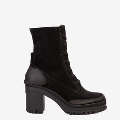 The Elera Black Leather Block Heel Boot