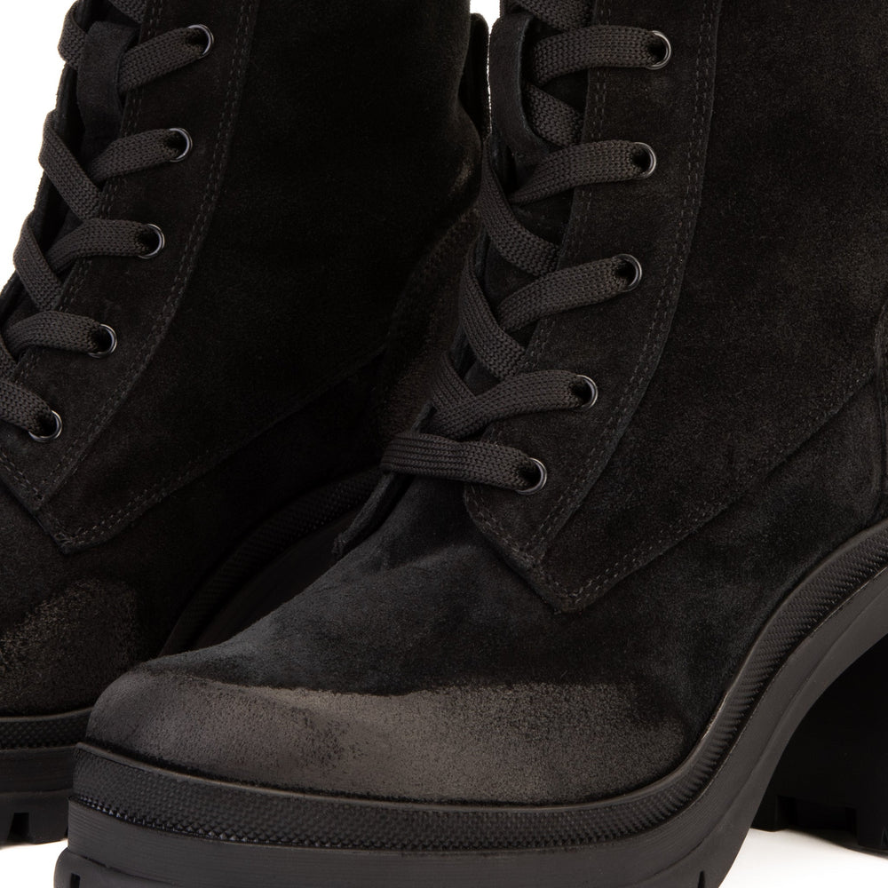 The Elera Black Leather Block Heel Boot