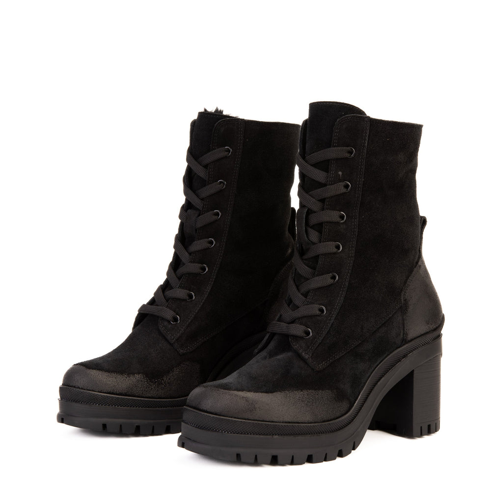 The Elera Black Leather Block Heel Boot