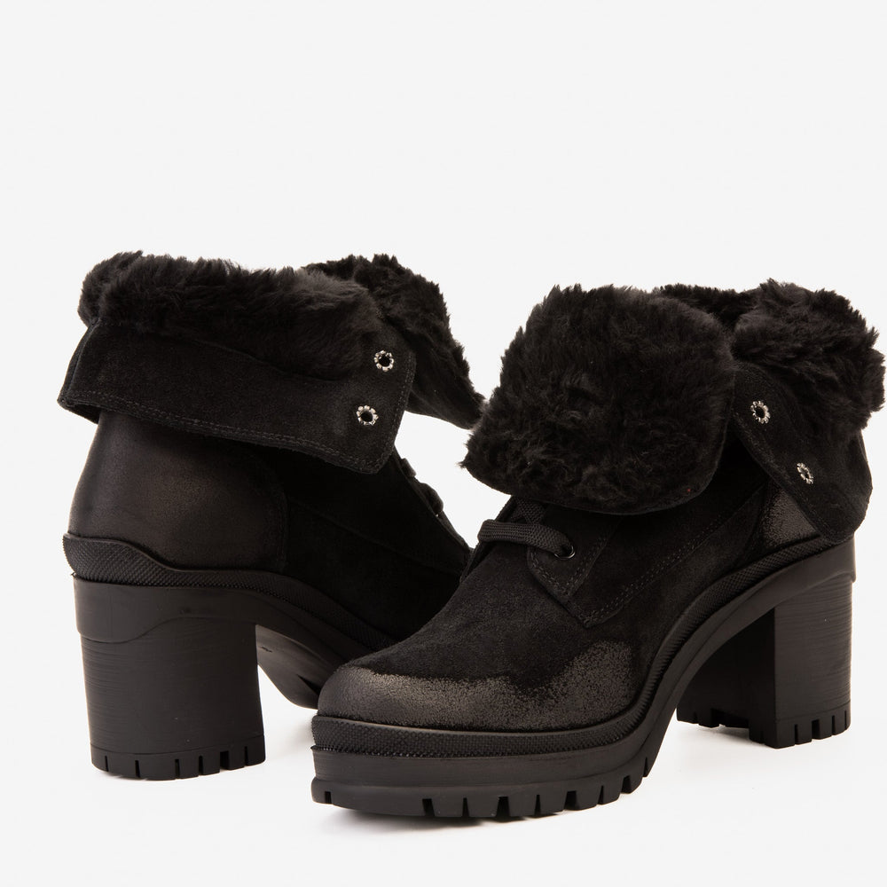 The Elera Black Leather Block Heel Boot