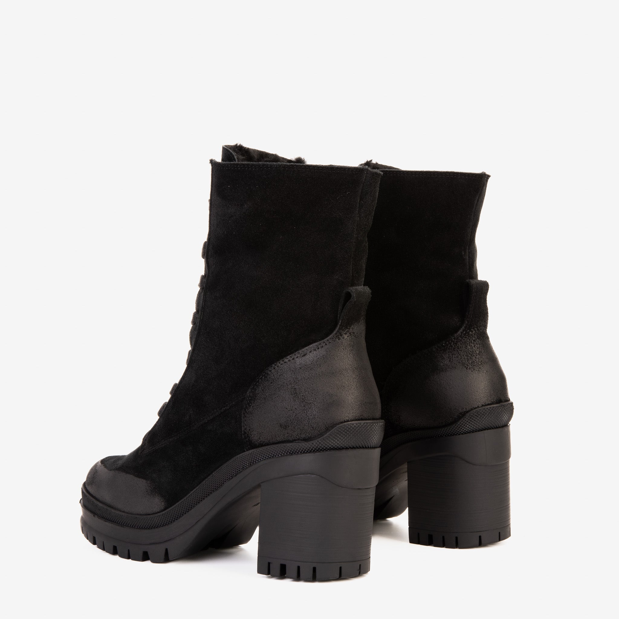 The Elera Black Leather Block Heel Boot