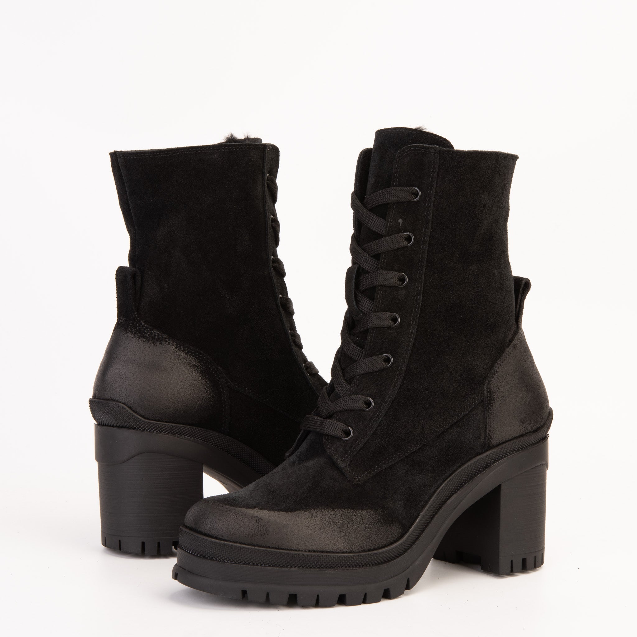 The Elera Black Leather Block Heel Boot