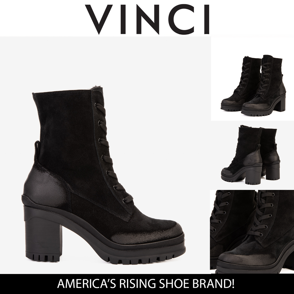 The Elera Black Leather Block Heel Boot