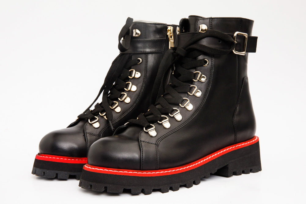 The Belgrano Black Leather Lace-Up Ankle Boot With a Side Zipper