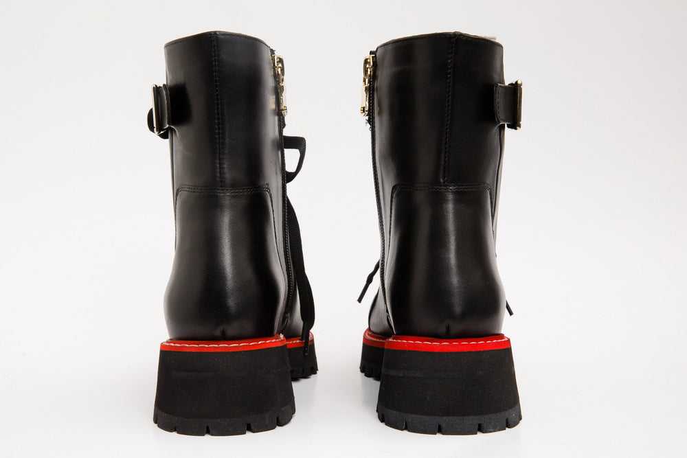 The Belgrano Black Leather Lace-Up Ankle Boot With a Side Zipper