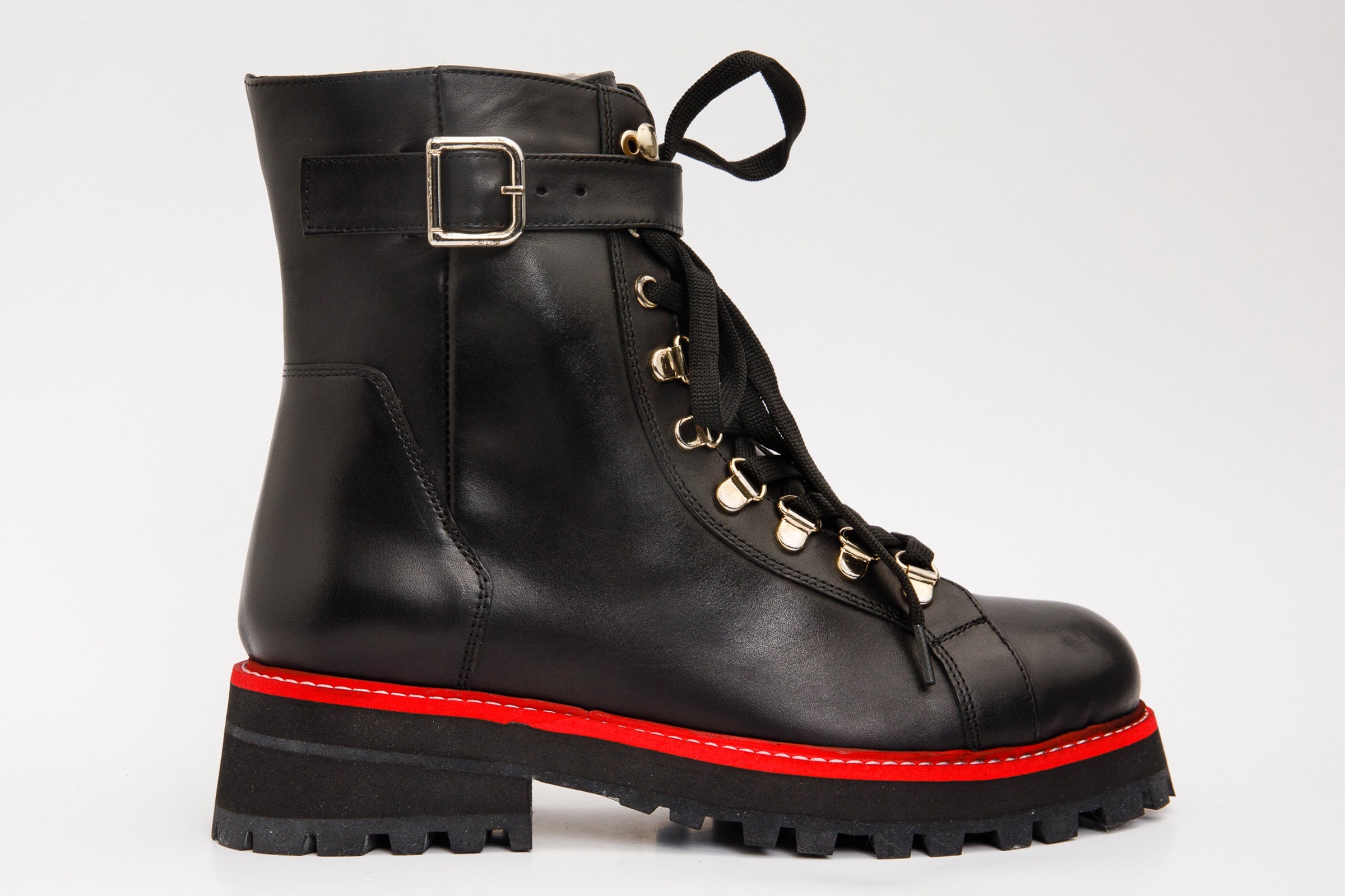 The Belgrano Black Leather Lace-Up Ankle Boot With a Side Zipper