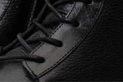 The Yildiz Black Leather Lace-Up Ankle  Boot With a Side Zipper