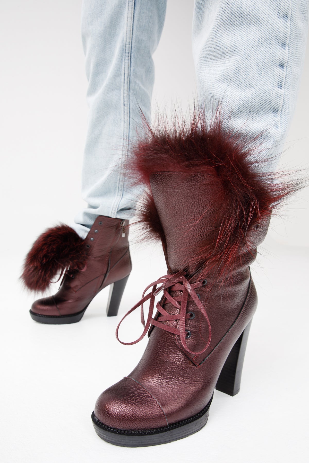 The Melo Burgundy Leather Natural Mid Calf Platform Heel Boot