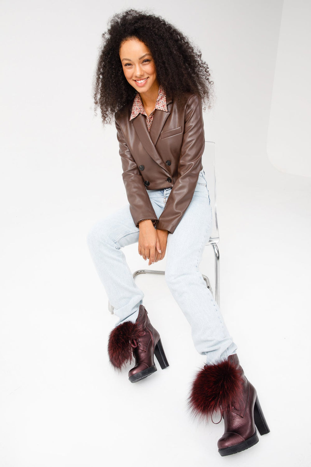 The Melo Burgundy Leather Natural Mid Calf Platform Heel Boot