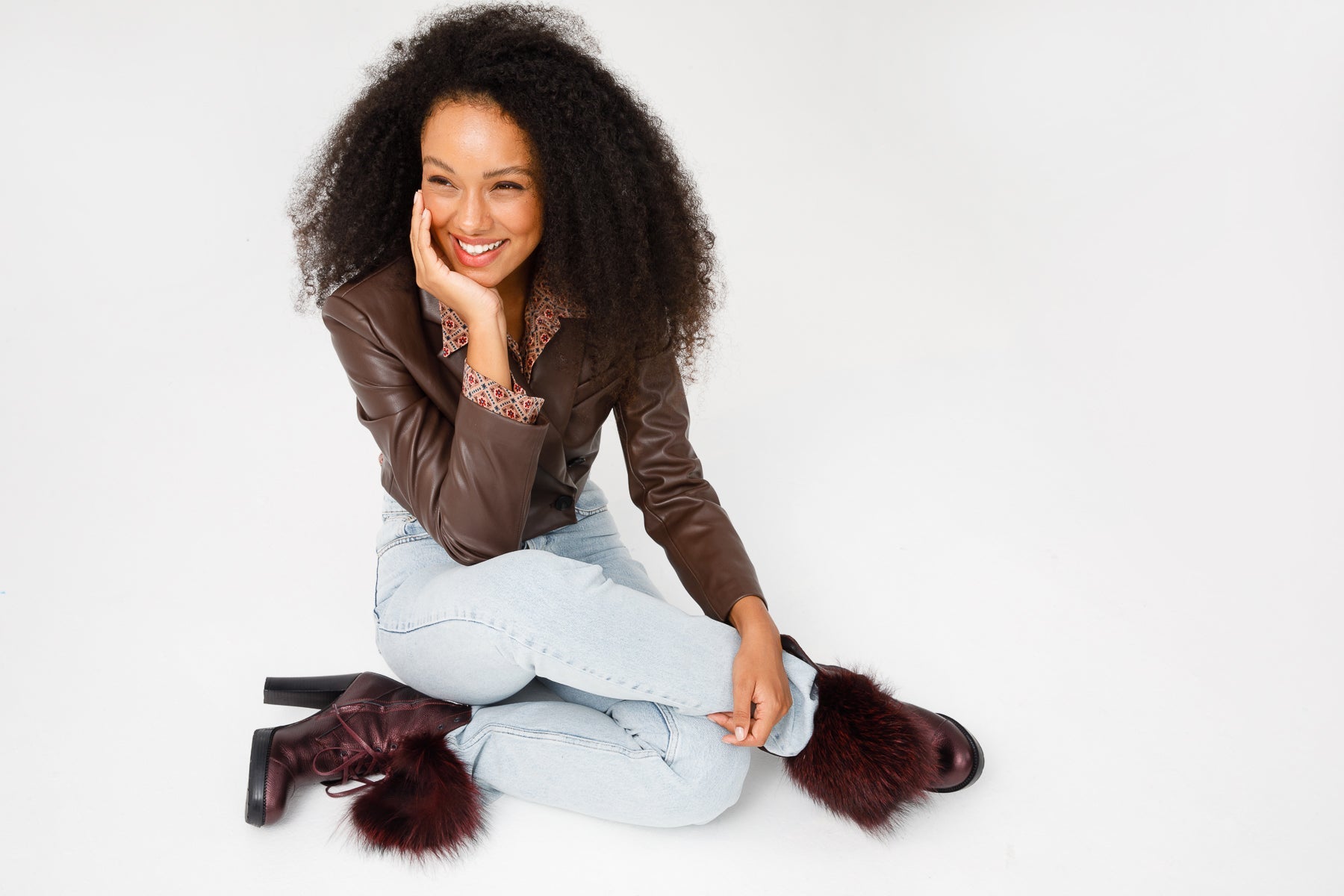 The Melo Burgundy Leather Natural Mid Calf Platform Heel Boot