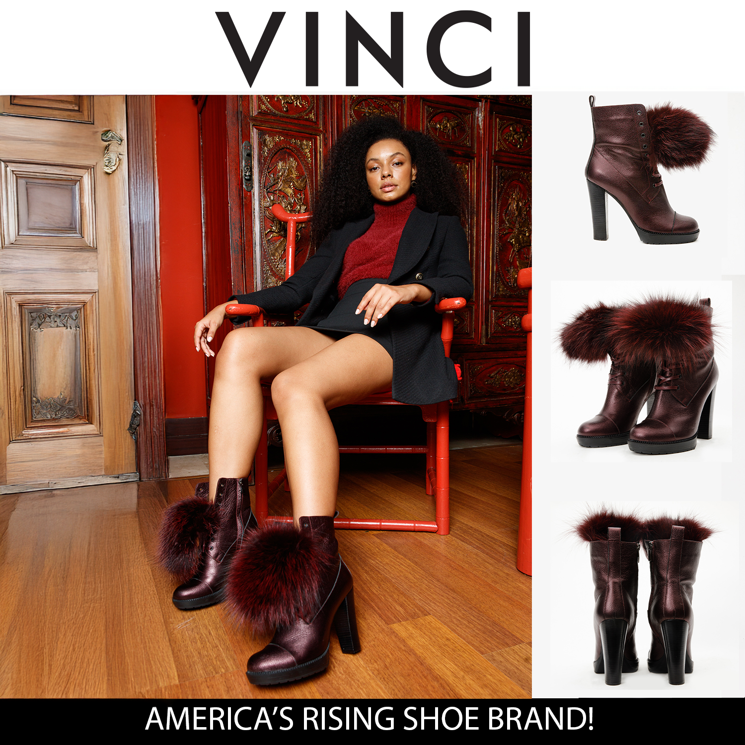 The Melo Burgundy Leather Natural Mid Calf Platform Heel Boot