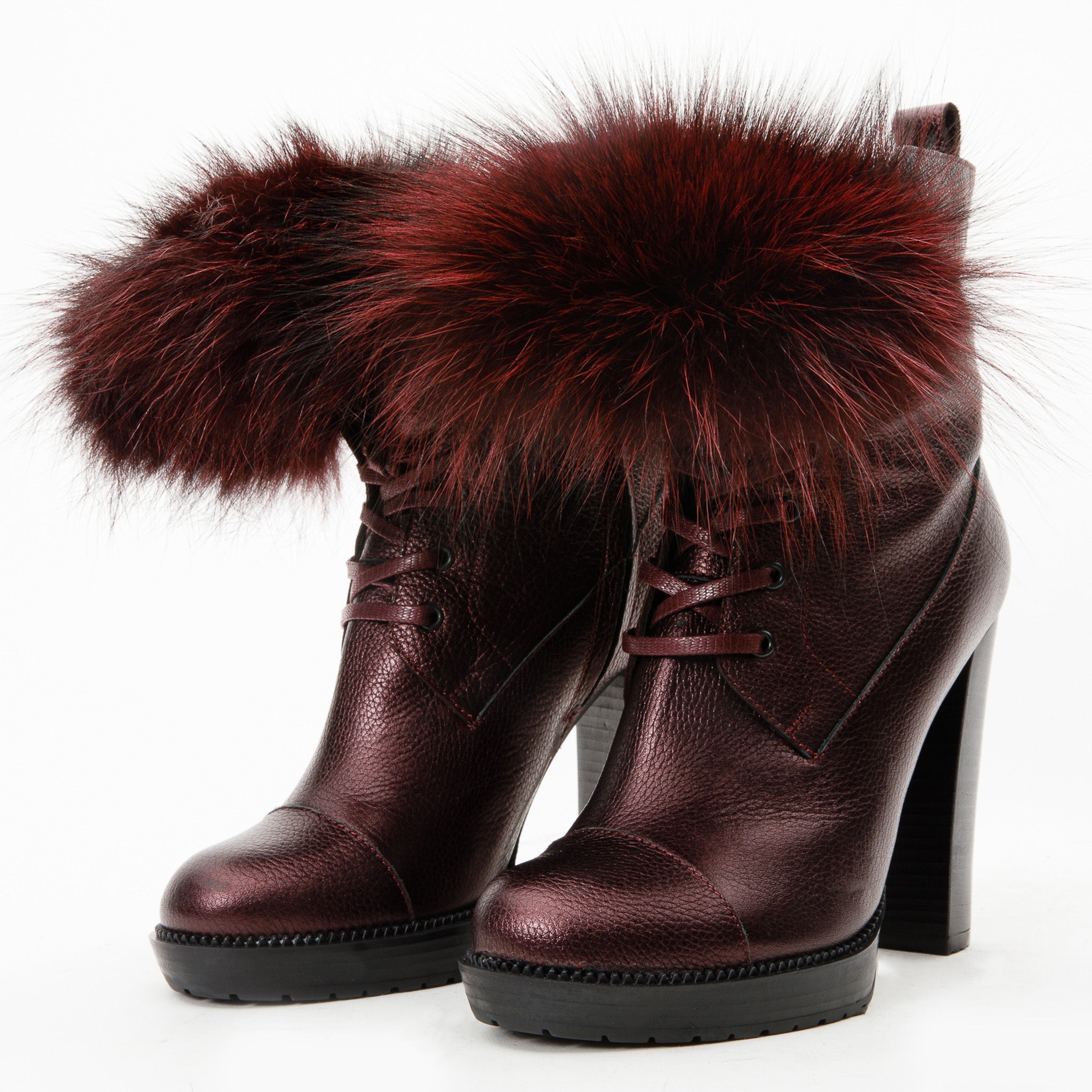 The Melo Burgundy Leather Natural Mid Calf Platform Heel Boot