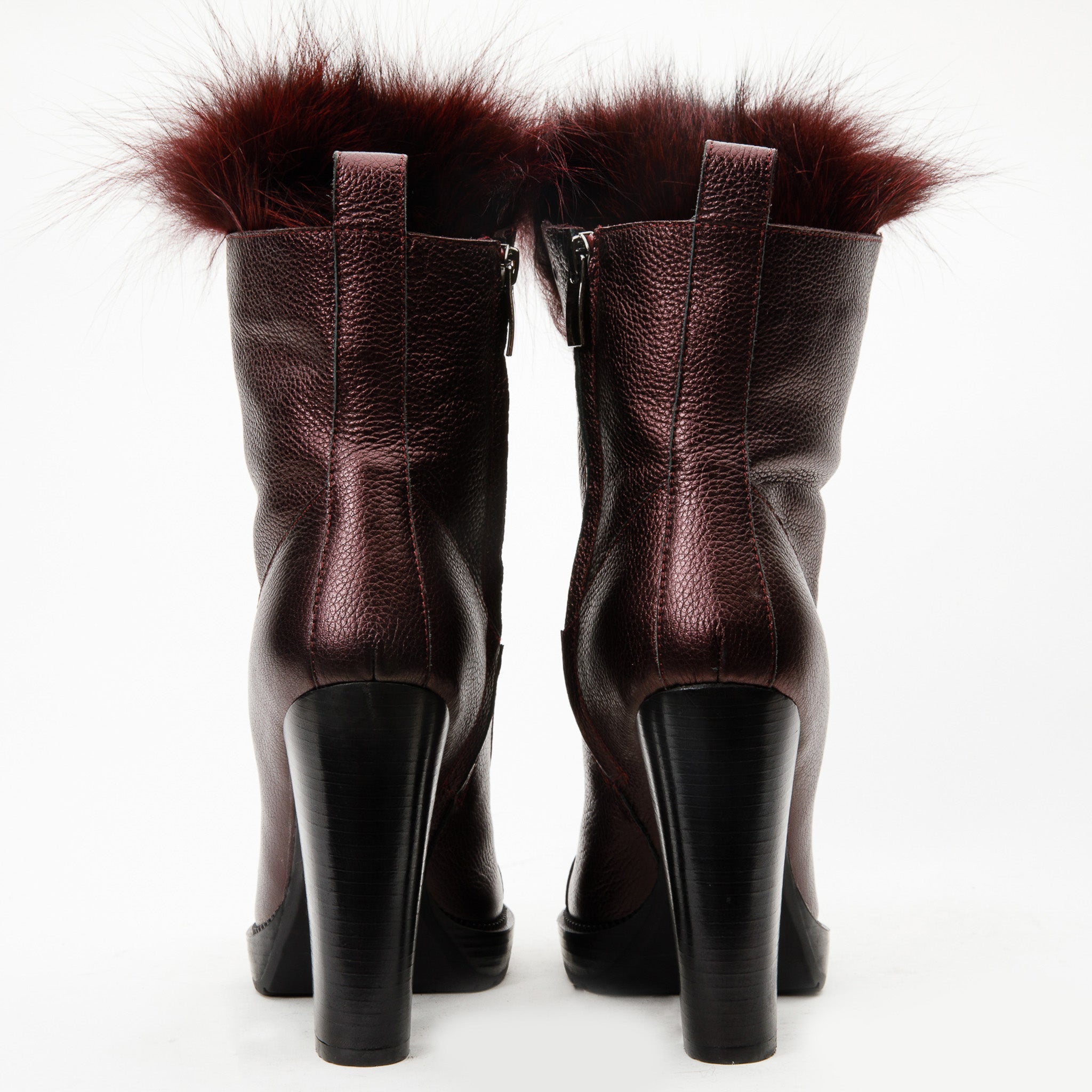 The Melo Burgundy Leather Natural Mid Calf Platform Heel Boot