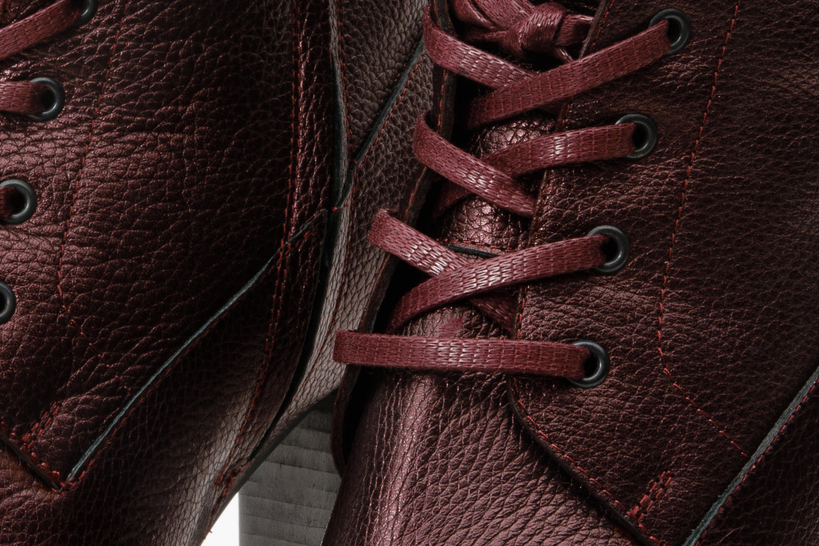 The Melo Burgundy Leather Natural Mid Calf Platform Heel Boot