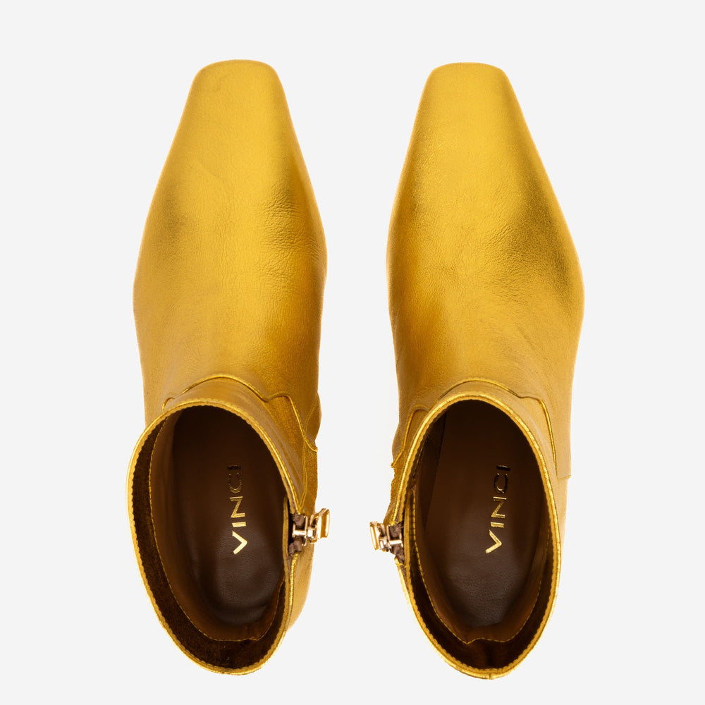 The Golden Glow Gold Leather Kitten Heel Boot