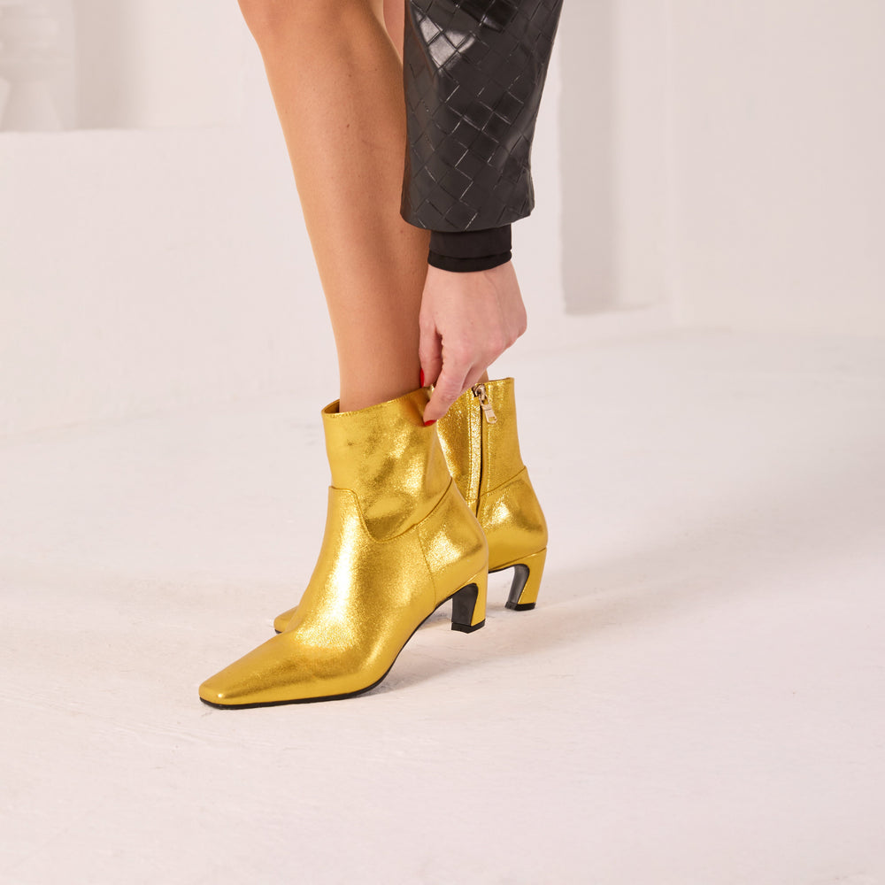 The Golden Glow Gold Leather Kitten Heel Boot