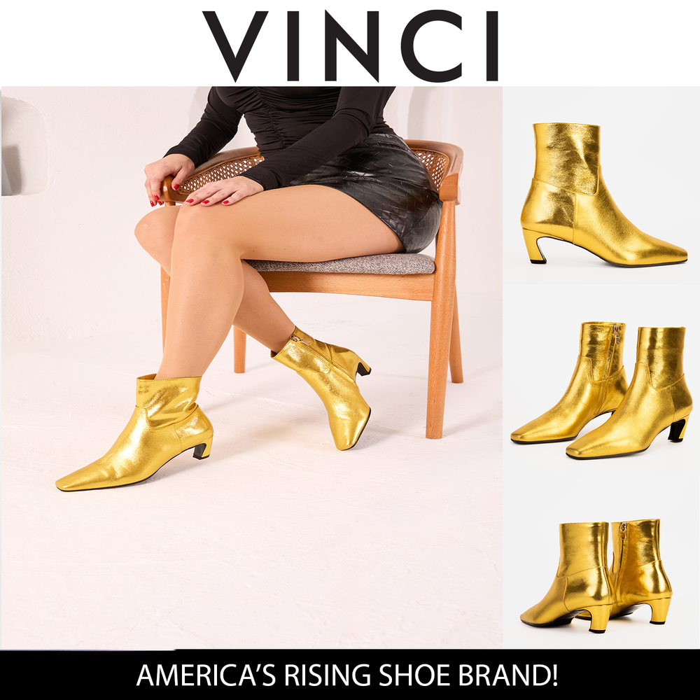 The Golden Glow Gold Leather Kitten Heel Boot