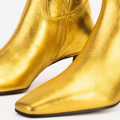 The Golden Glow Gold Leather Kitten Heel Boot