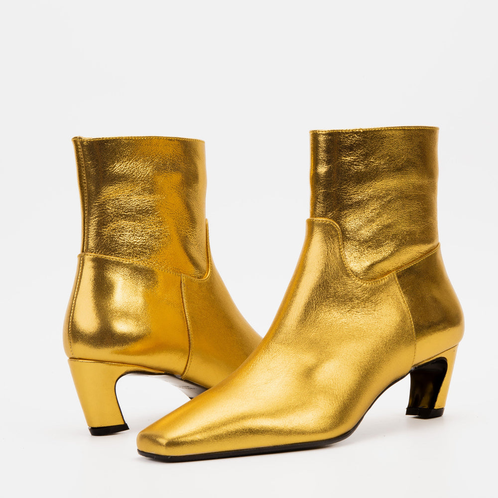 The Golden Glow Gold Leather Kitten Heel Boot