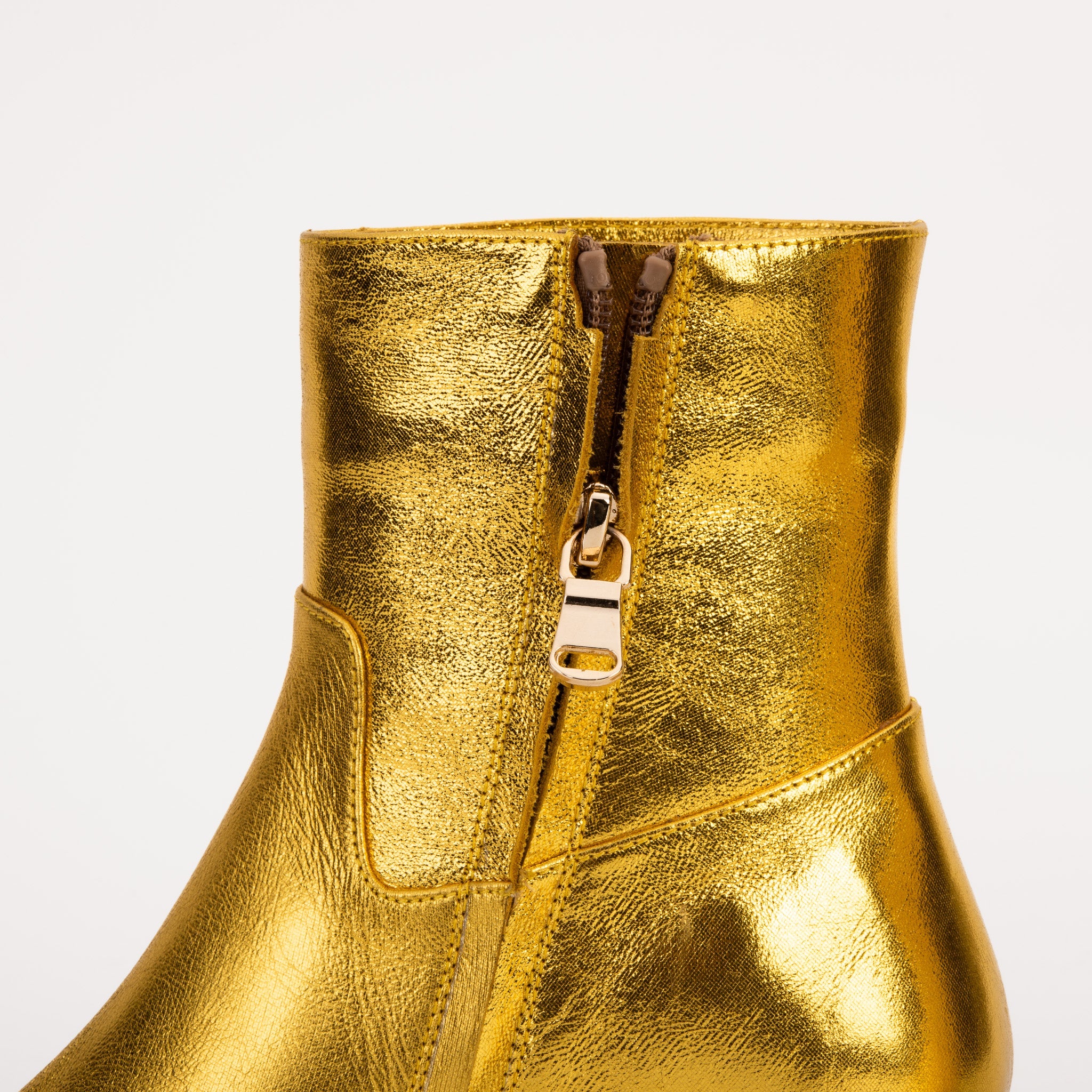 The Golden Glow Gold Leather Kitten Heel Boot