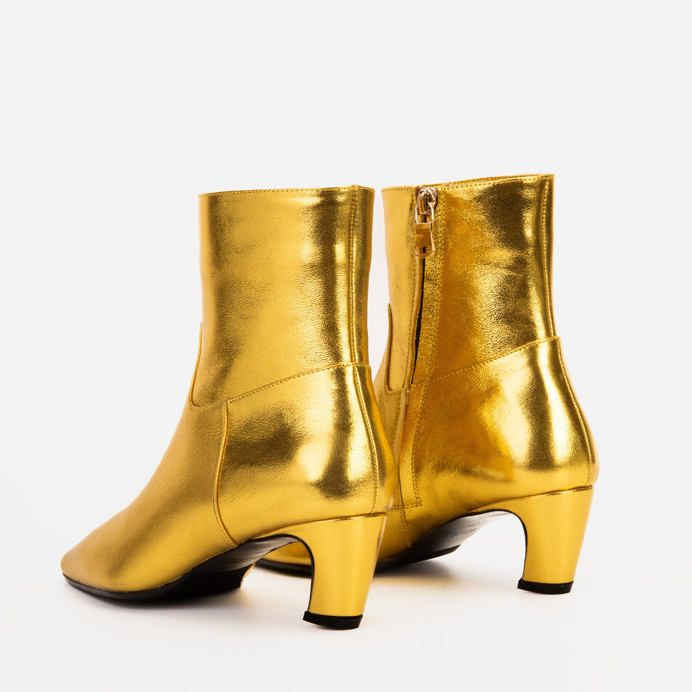 The Golden Glow Gold Leather Kitten Heel Boot