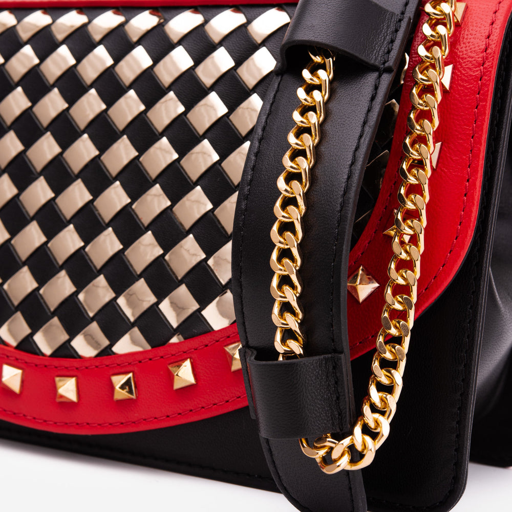 The Dosso Black and Gold Handwoven Leather Handbag