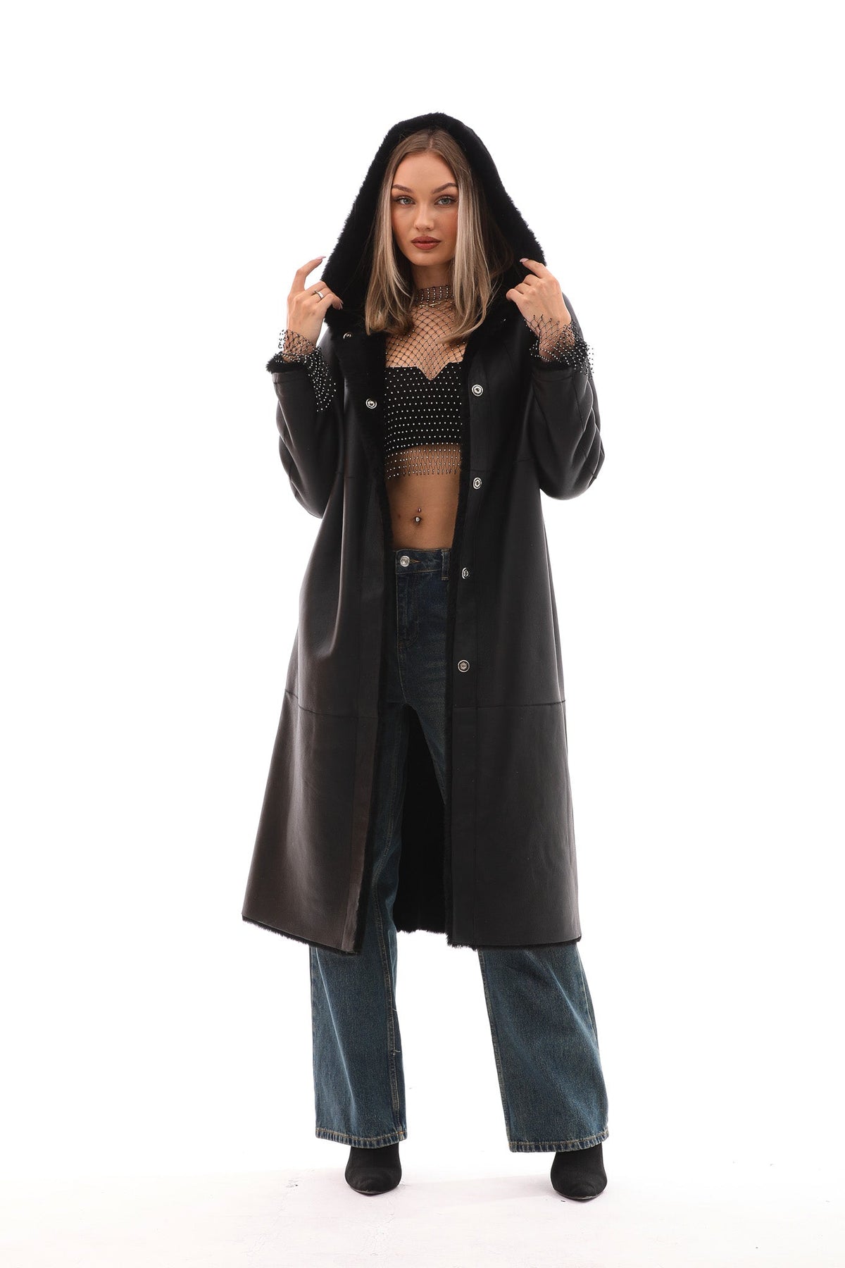 The Virella Reversible Hooded Shearling Leather Jacket