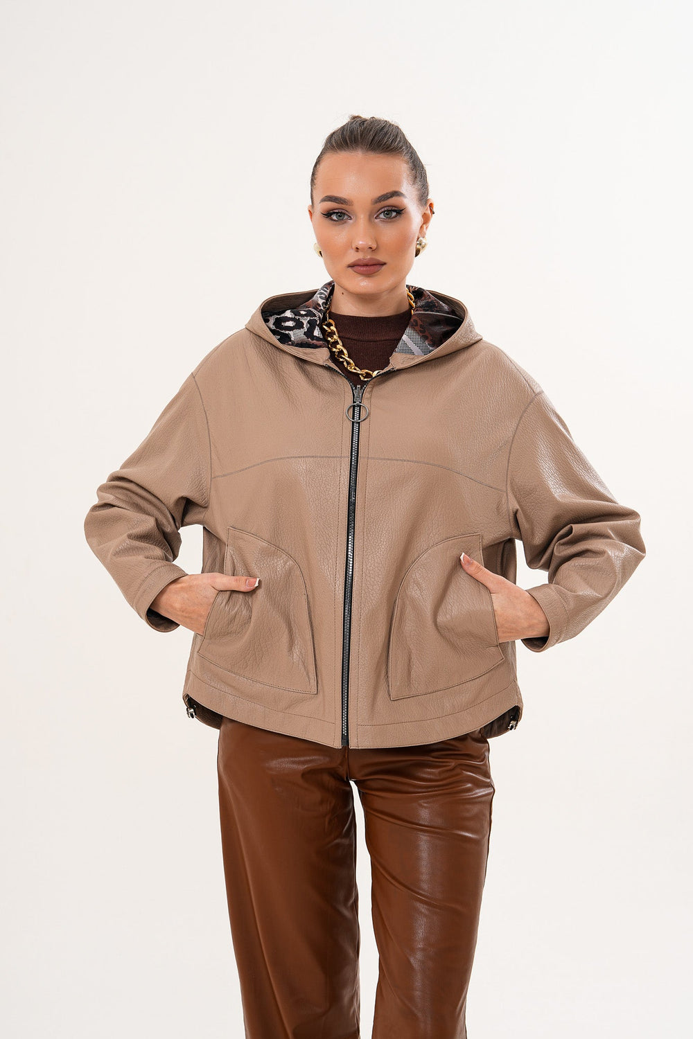 The Calyra Reversible Leather Jacket – Taupe