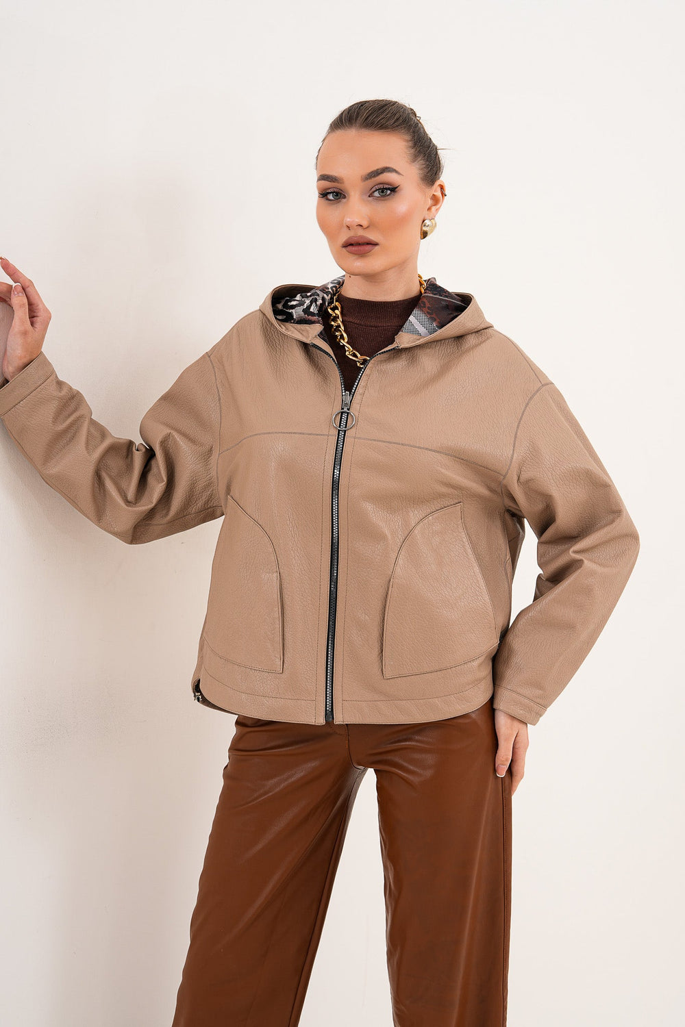 The Calyra Reversible Leather Jacket – Taupe