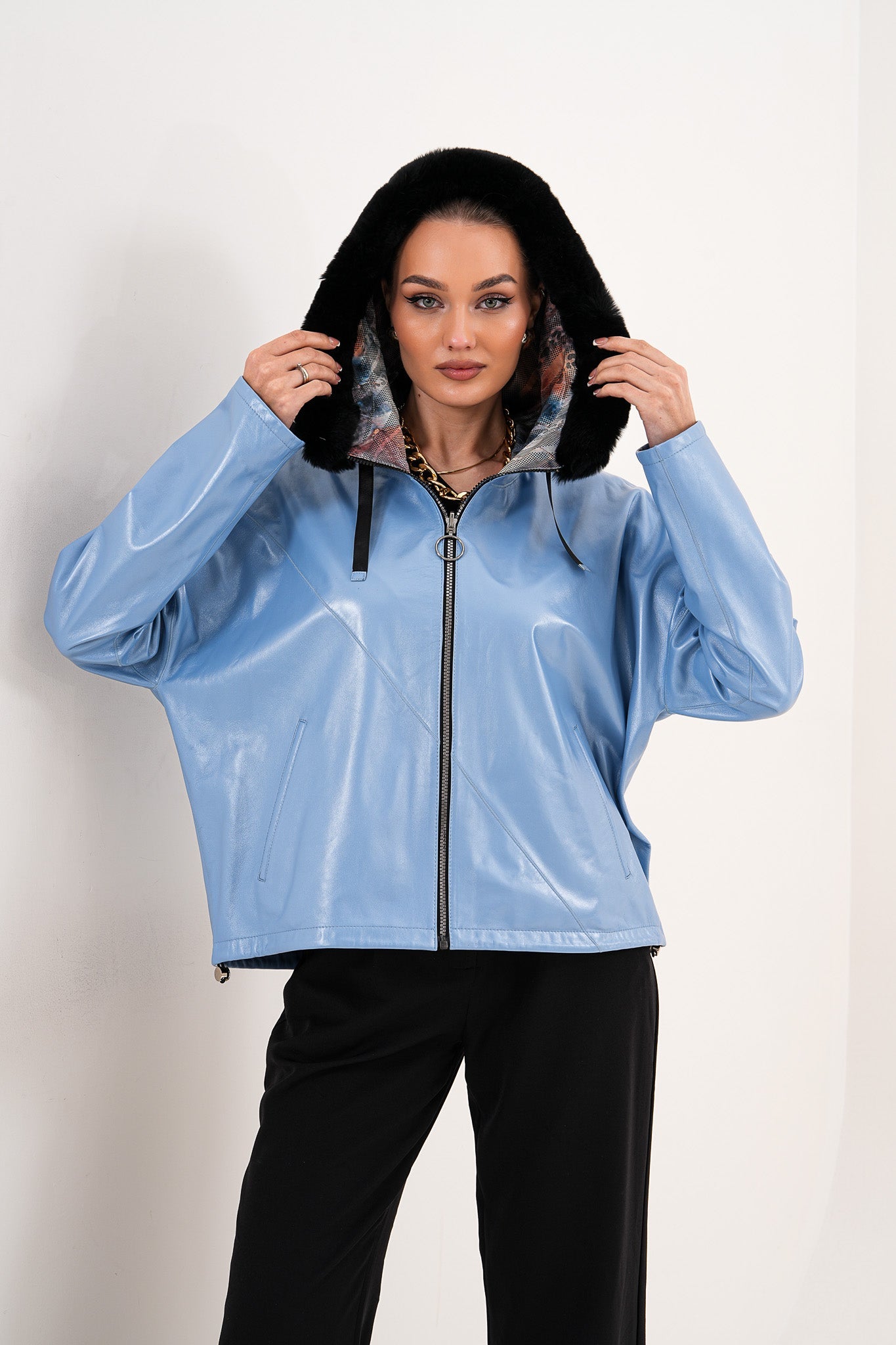 The Velora Sky Blue Reversible Lambskin Leather Jacket