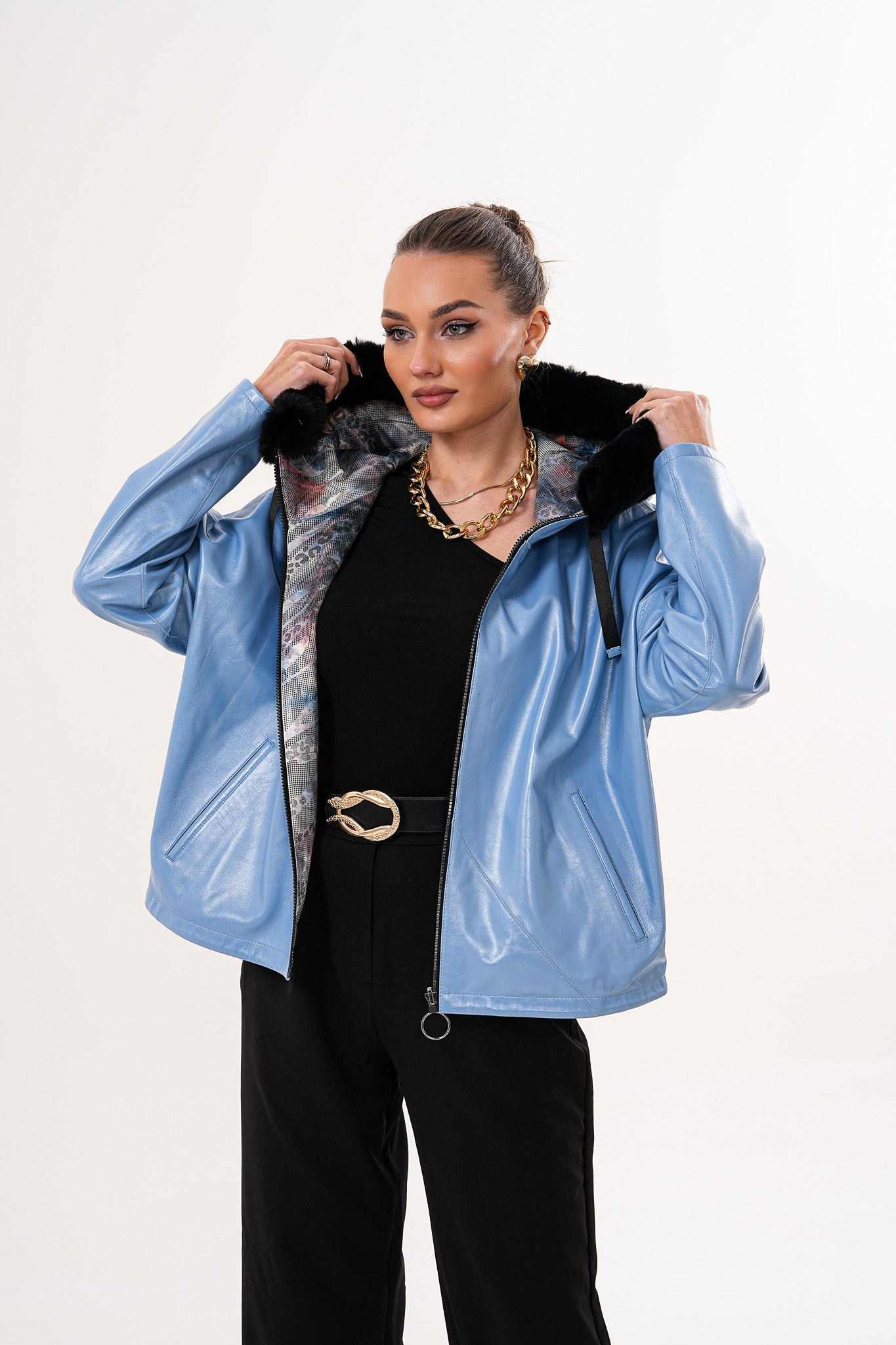 The Velora Sky Blue Reversible Lambskin Leather Jacket