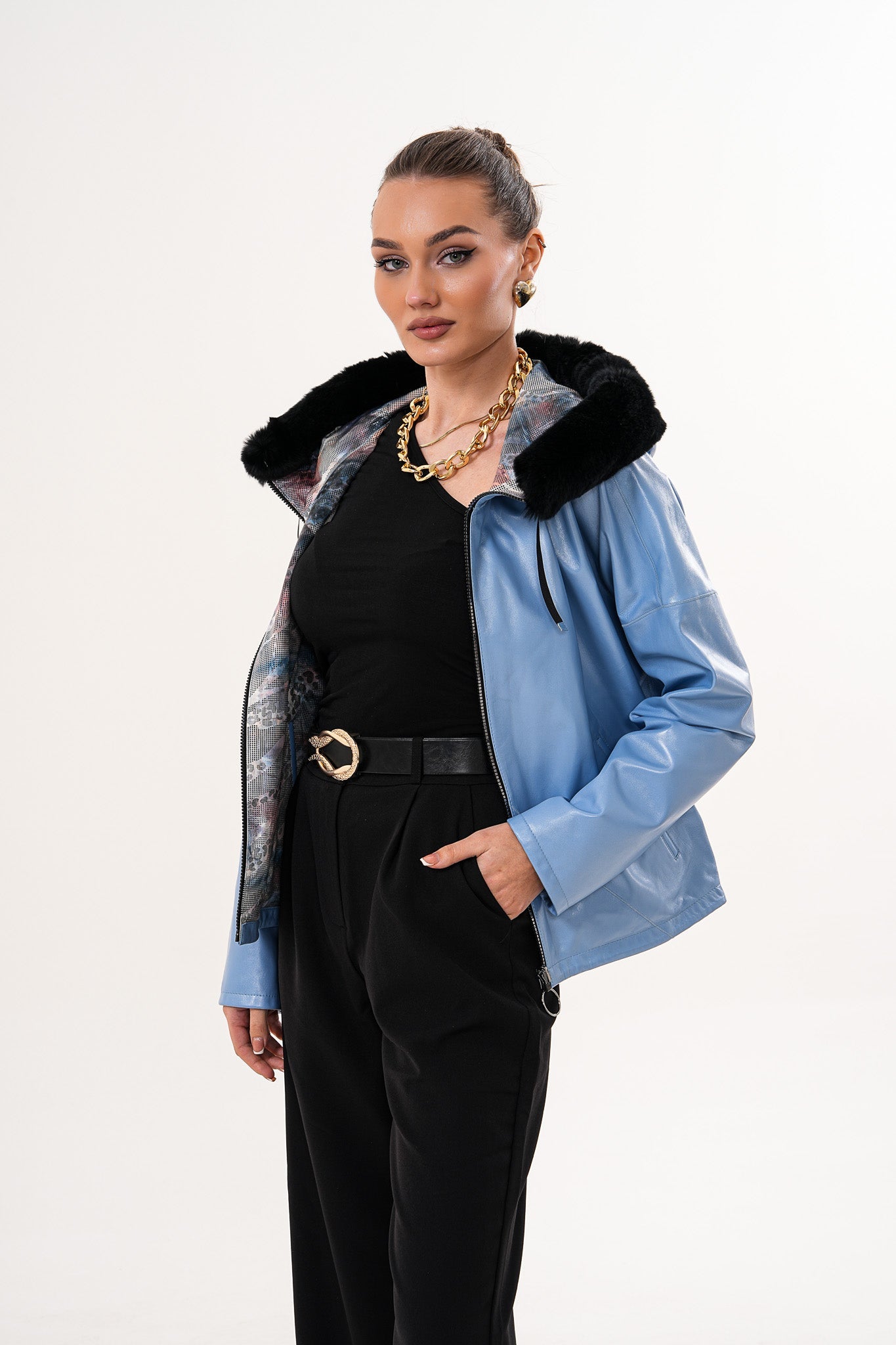 The Velora Sky Blue Reversible Lambskin Leather Jacket