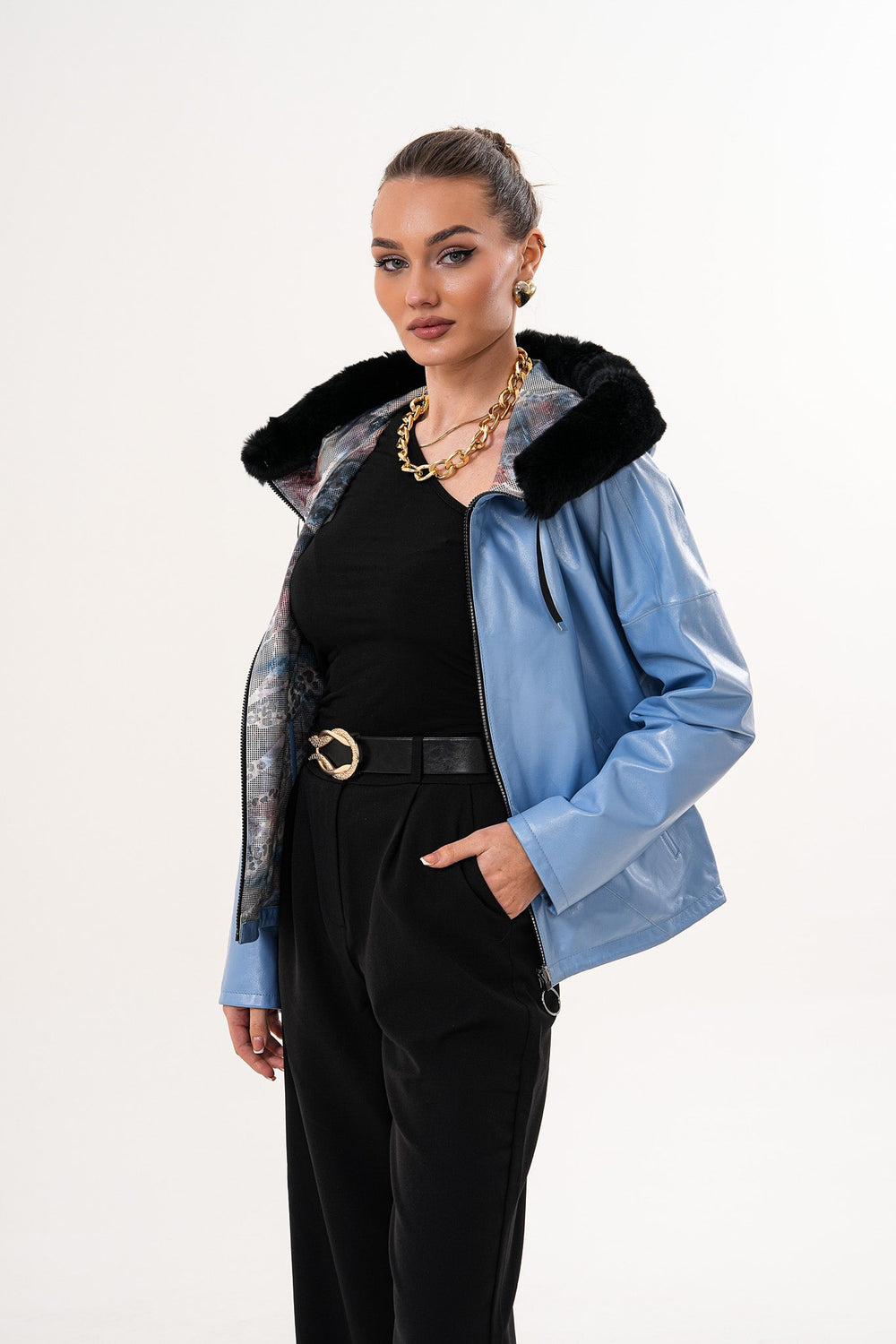 The Velora Sky Blue Reversible Lambskin Leather Jacket