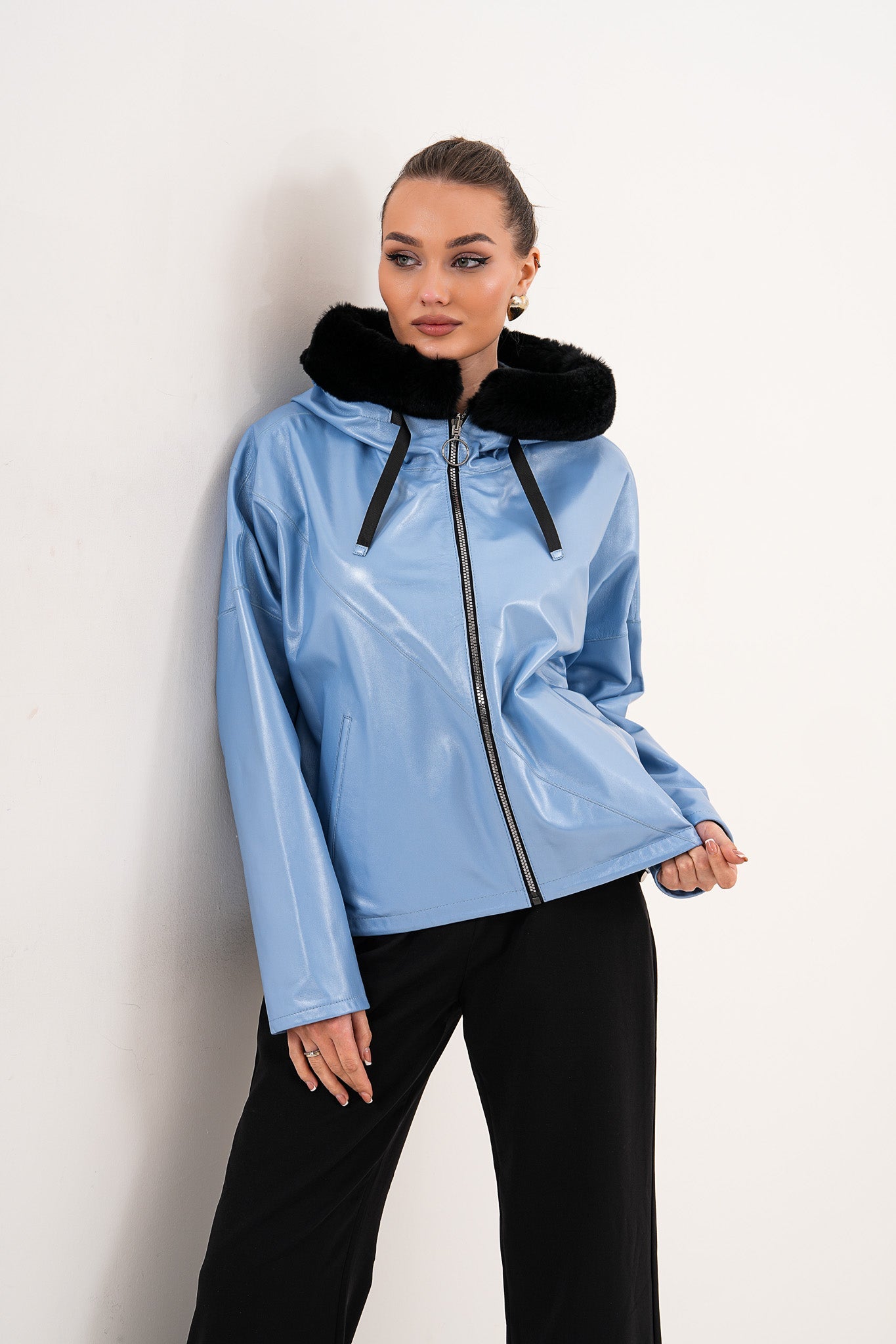 The Velora Sky Blue Reversible Lambskin Leather Jacket