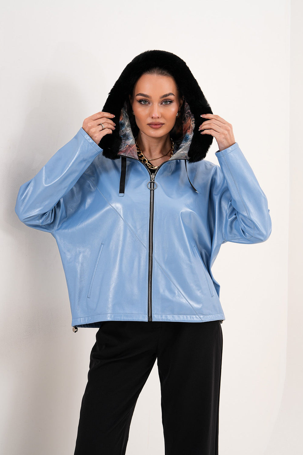 The Velora Sky Blue Reversible Lambskin Leather Jacket
