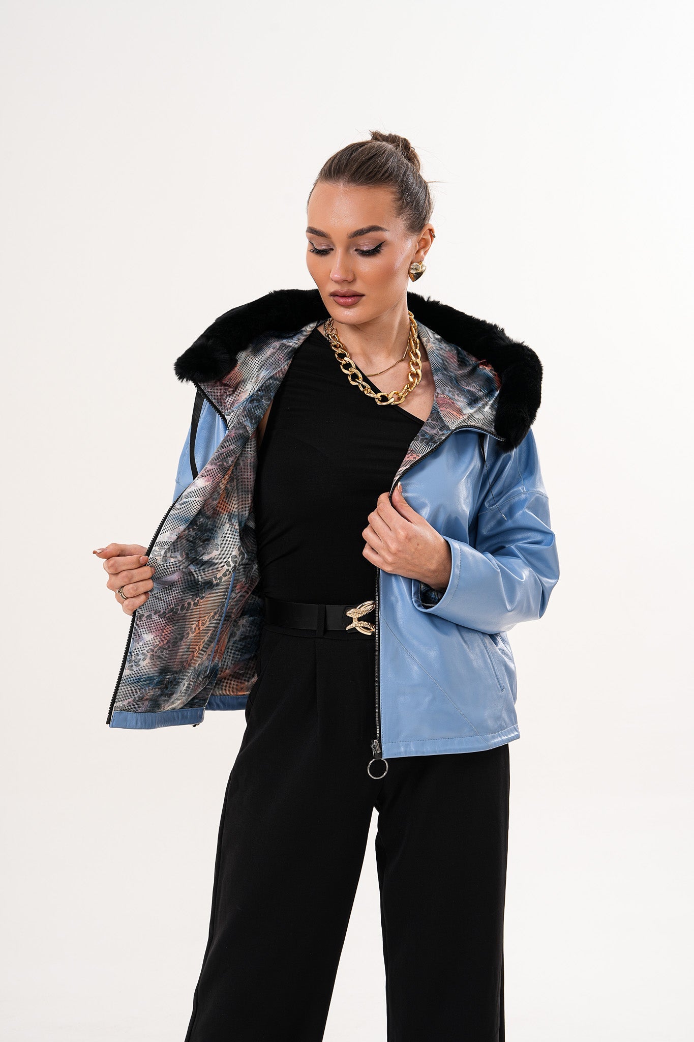 The Velora Sky Blue Reversible Lambskin Leather Jacket