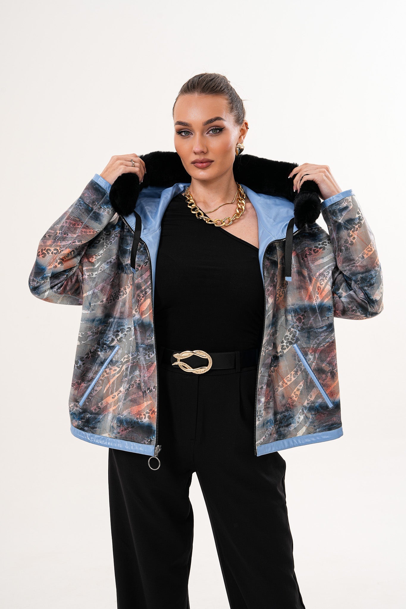 The Velora Sky Blue Reversible Lambskin Leather Jacket