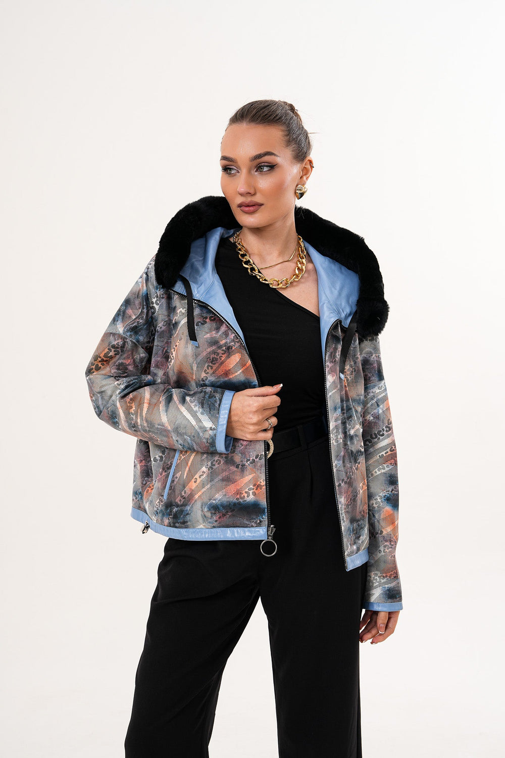 The Velora Sky Blue Reversible Lambskin Leather Jacket