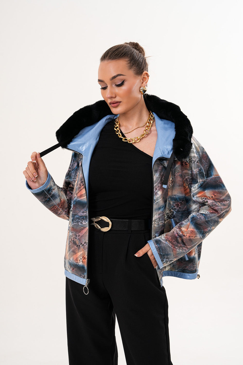 The Velora Sky Blue Reversible Lambskin Leather Jacket