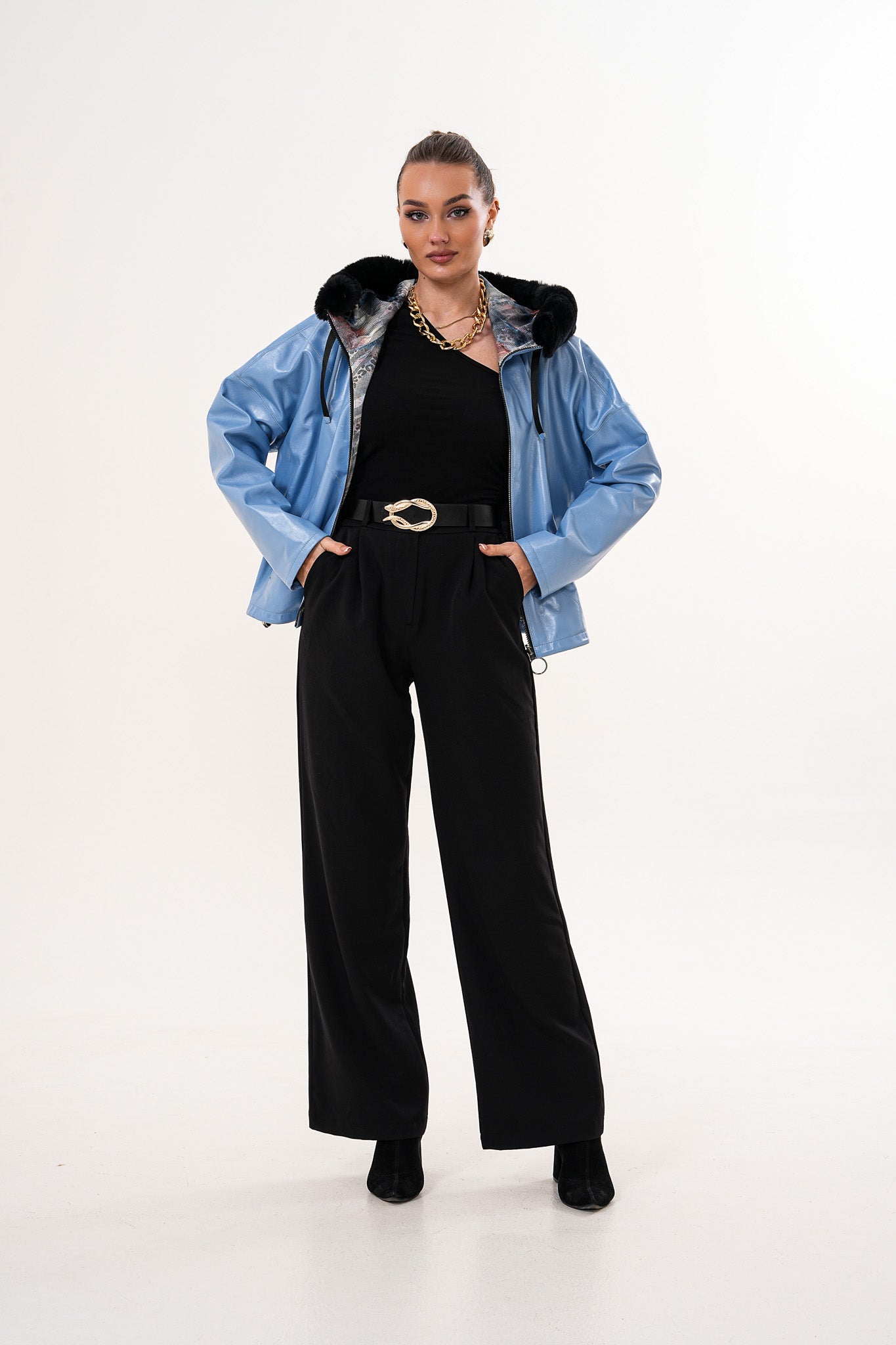 The Velora Sky Blue Reversible Lambskin Leather Jacket