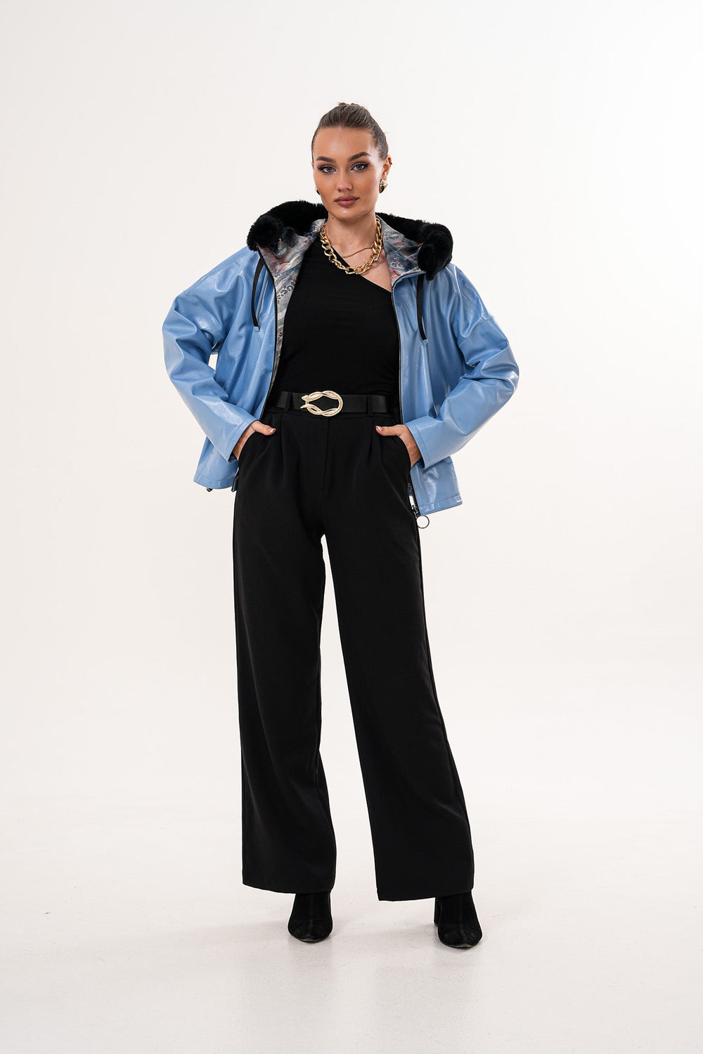 The Velora Sky Blue Reversible Lambskin Leather Jacket