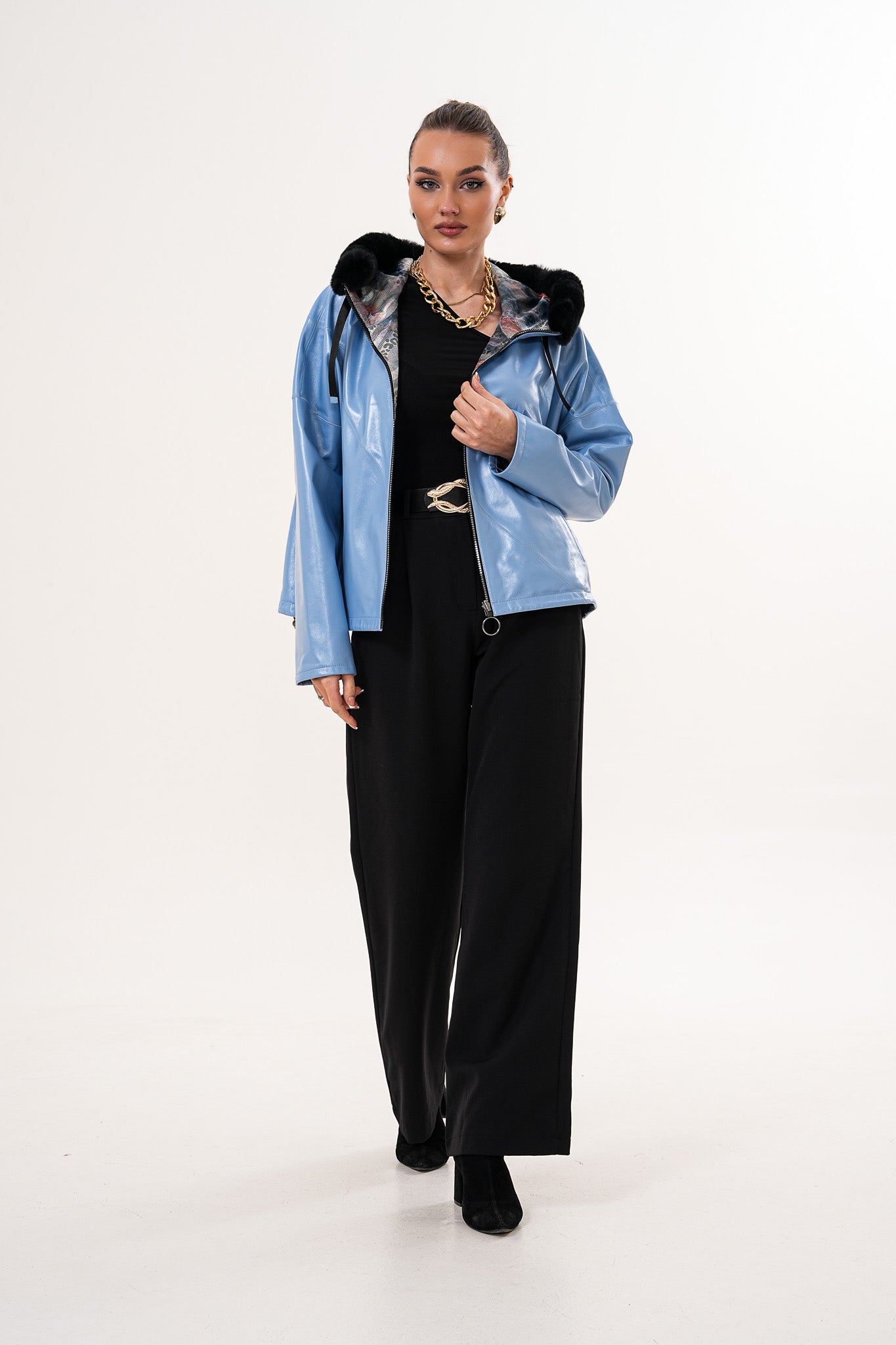 The Velora Sky Blue Reversible Lambskin Leather Jacket