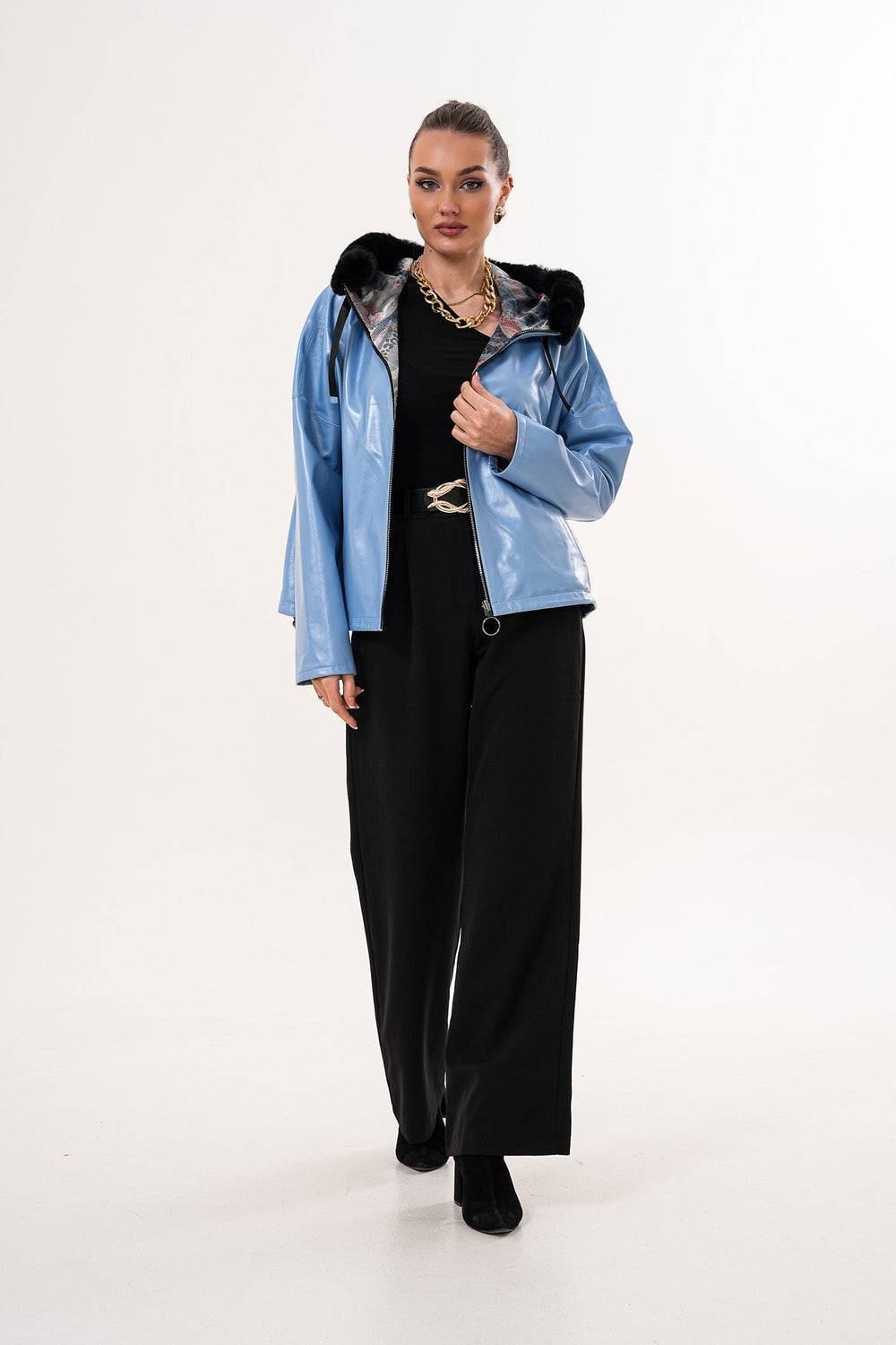 The Velora Sky Blue Reversible Lambskin Leather Jacket
