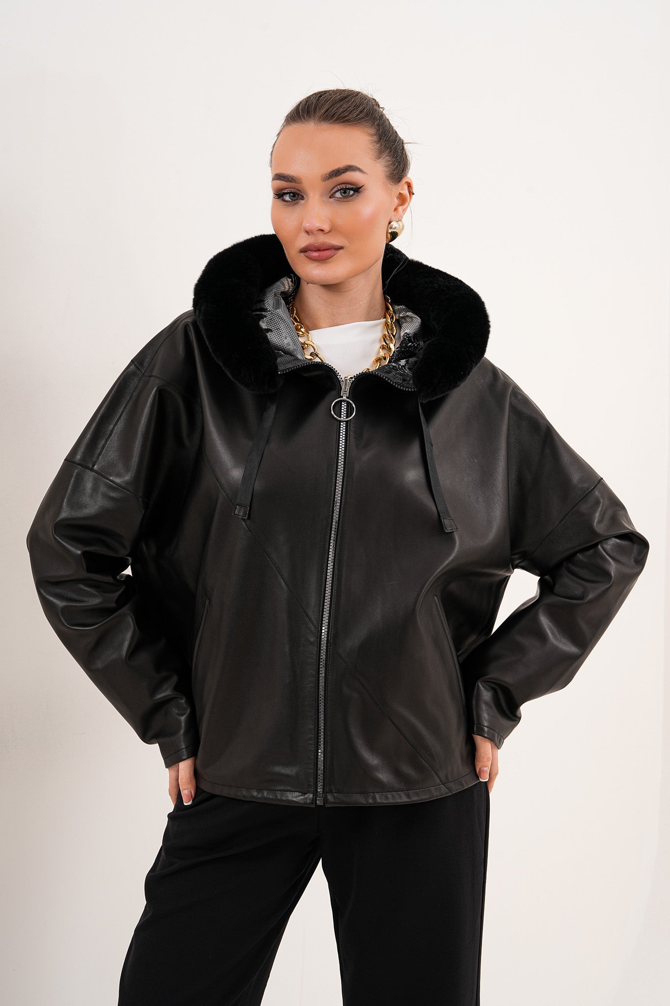 The Velora Black Reversible Lambskin Leather Jacket