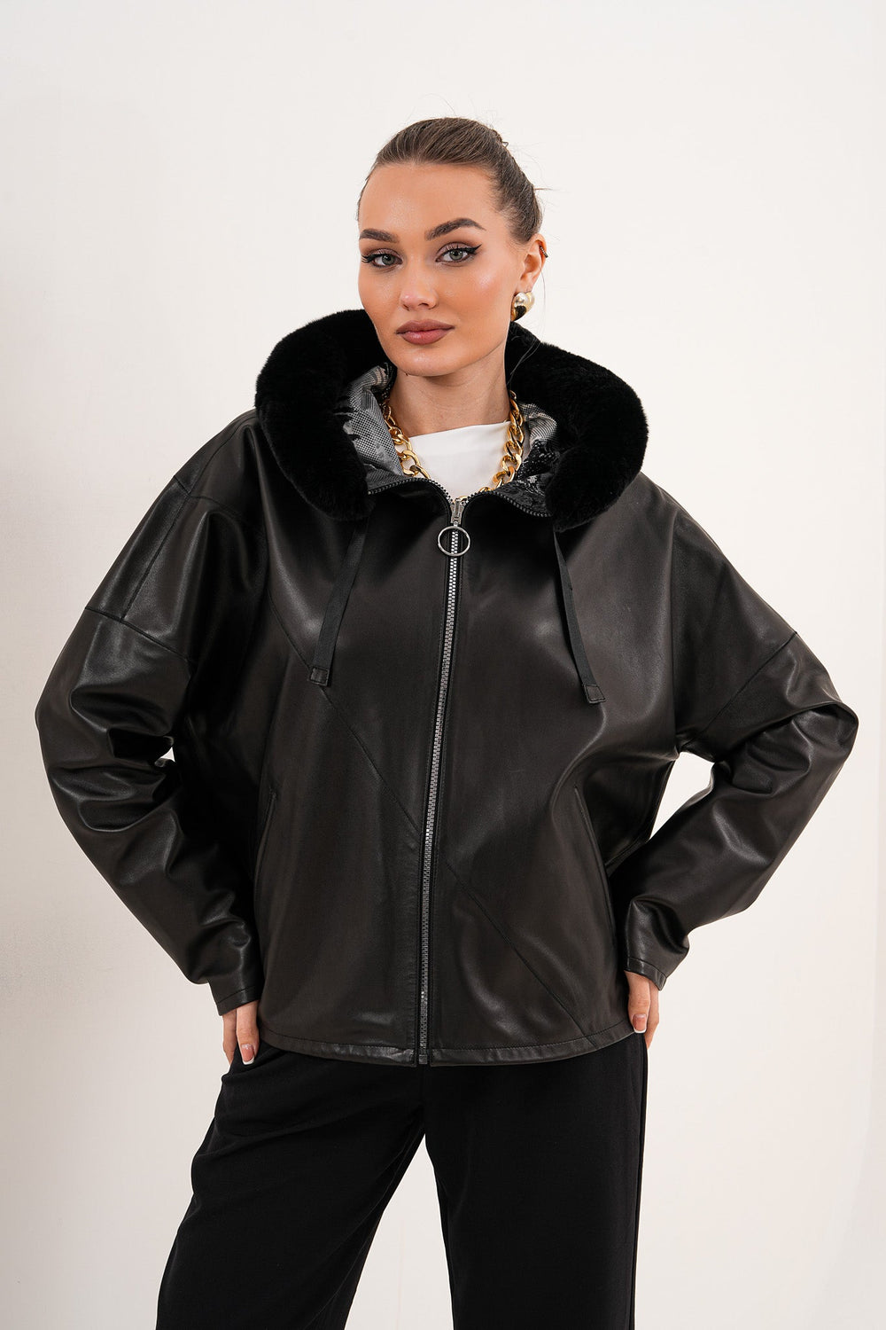 The Velora Black Reversible Lambskin Leather Jacket
