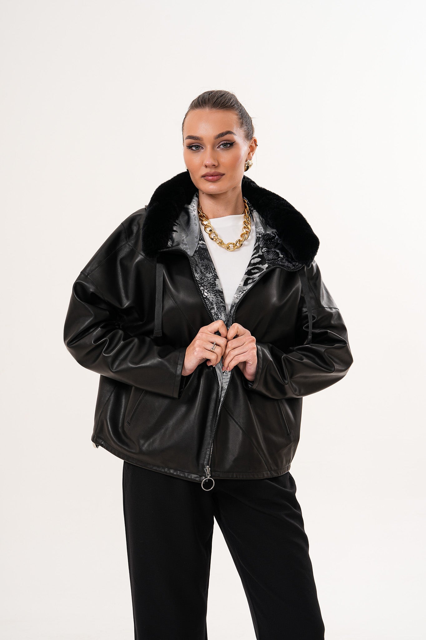 The Velora Black Reversible Lambskin Leather Jacket