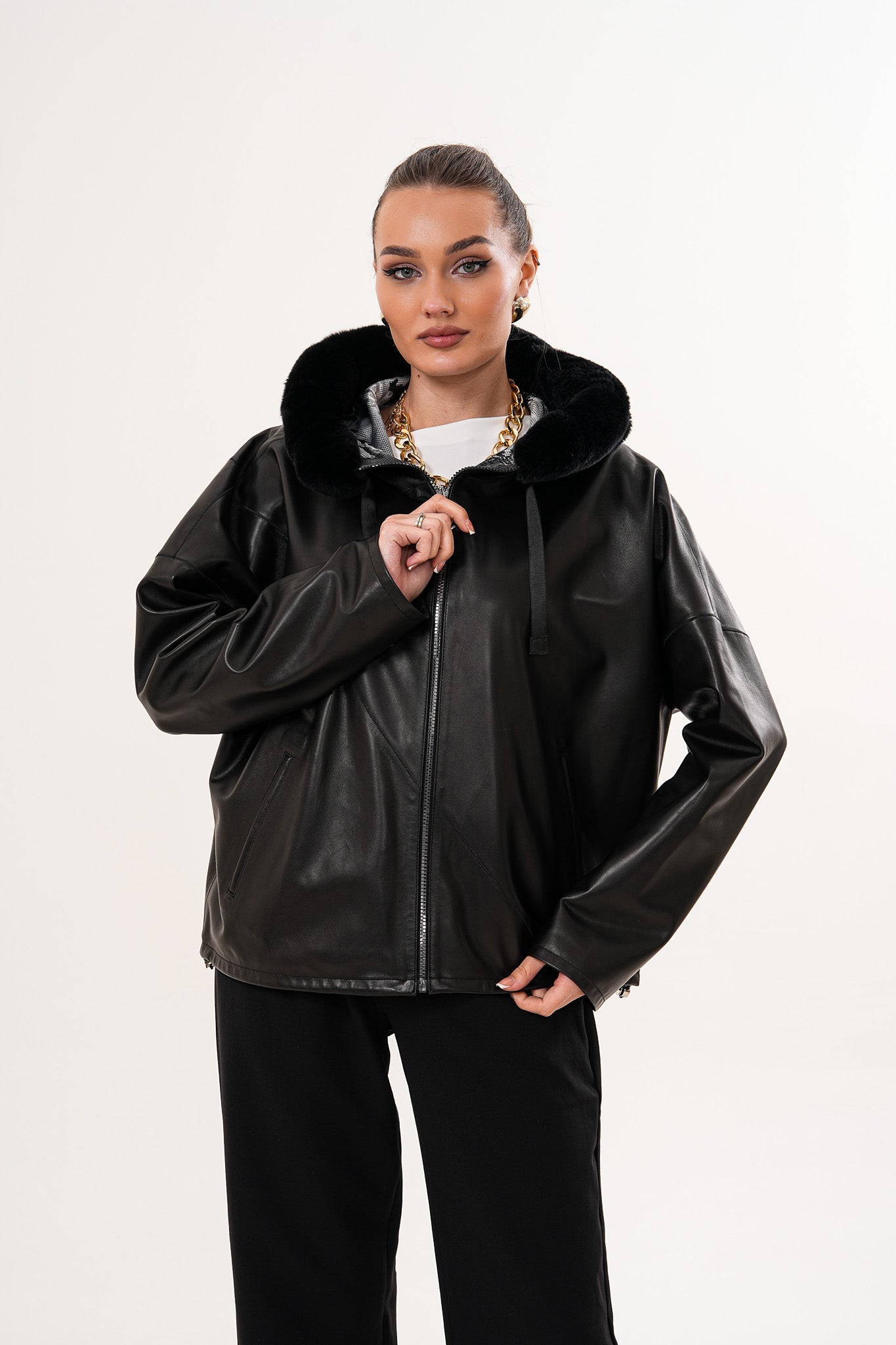 The Velora Black Reversible Lambskin Leather Jacket