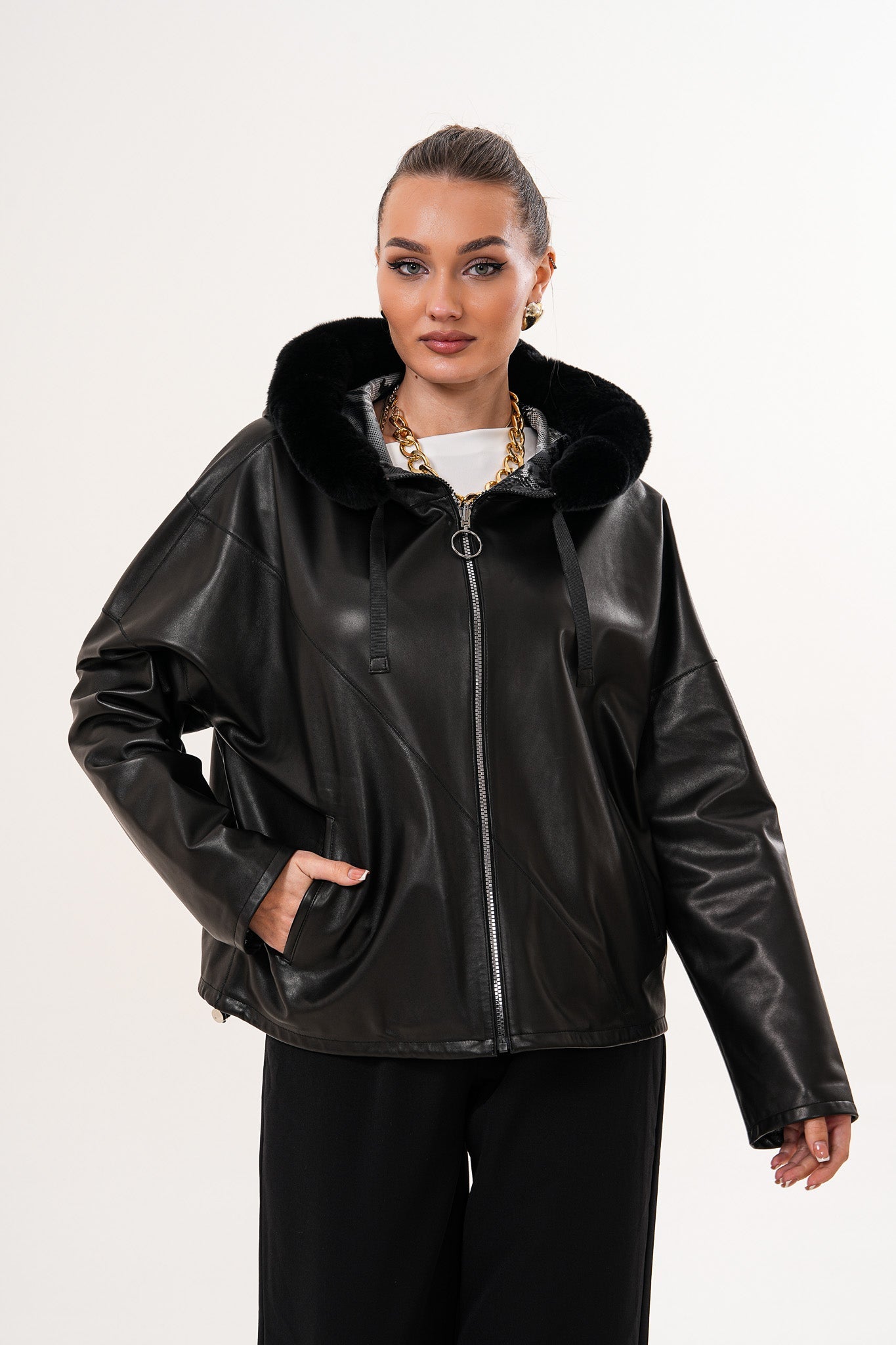 The Velora Black Reversible Lambskin Leather Jacket