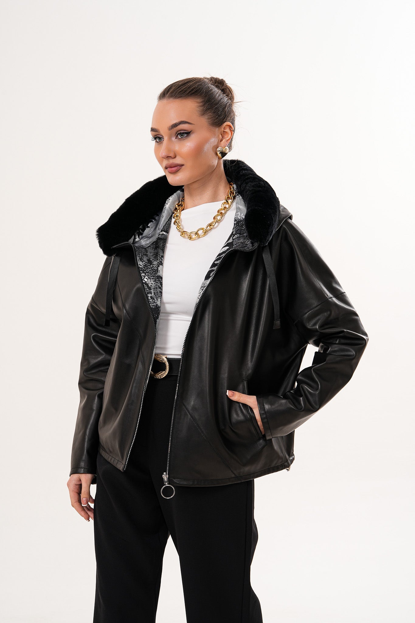 The Velora Black Reversible Lambskin Leather Jacket
