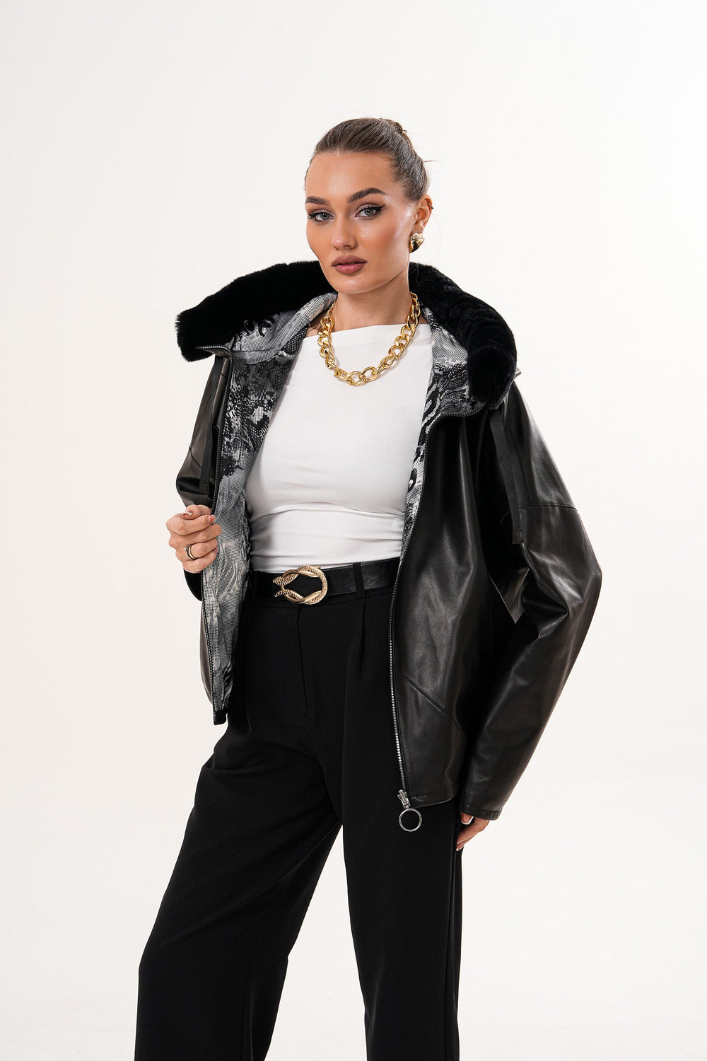 The Velora Black Reversible Lambskin Leather Jacket